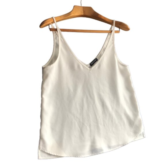 American Apparel White Crepe V-neck Flowy Tank Top - Picture 2 of 12